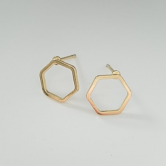 RESTOCKED! Minimalist Hexagon Gold Tone Earrings - Picture 2 of 5